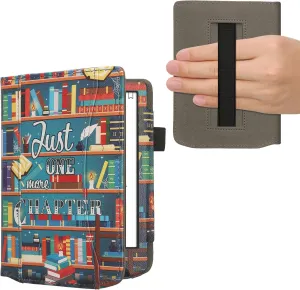 kwmobile Case Compatible with Pocketbook Verse/Verse Pro/Verse Color/Vivlio Light/Light HD - PU Leather Cover with Magnetic Closure, Strap, Front Pocket - Library Motto Multicolor