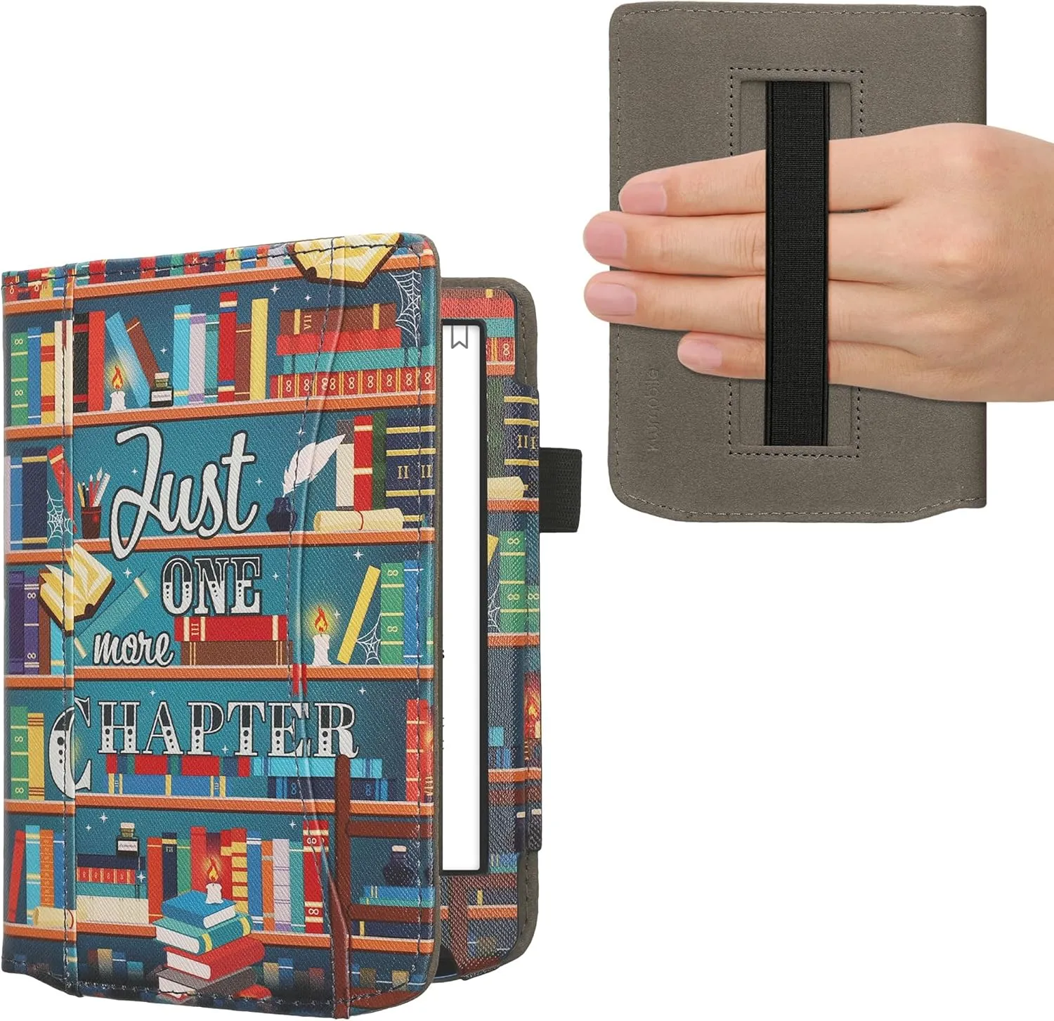 kwmobile Case Compatible with Pocketbook Verse/Verse Pro/Verse Color/Vivlio Light/Light HD - PU Leather Cover with Magnetic Closure, Strap, Front Pocket - Library Motto Multicolor