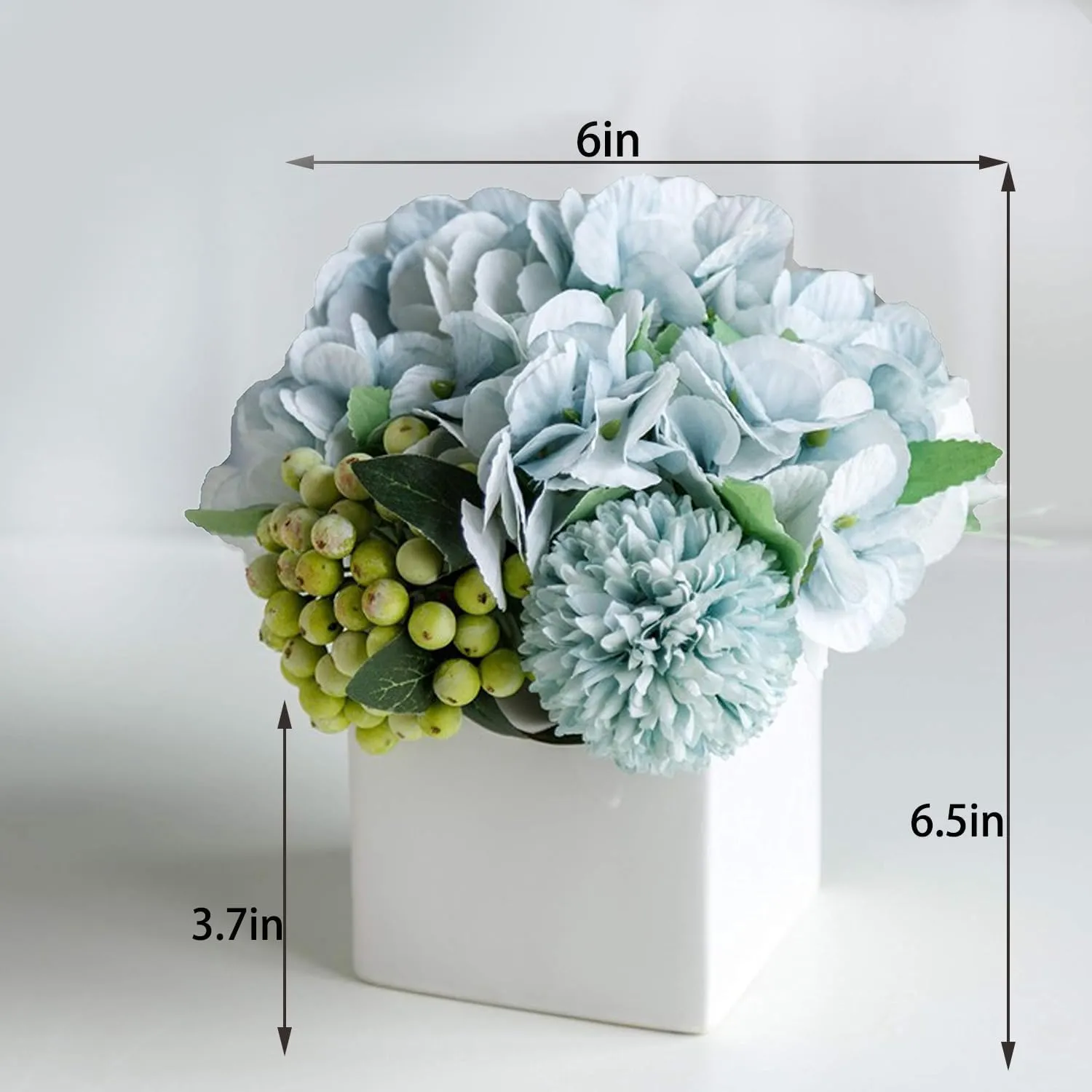 LADADA Fake Flowers in Ceramic Vase,Faux Hydrangea Flower Arrangements for Home Decor Artificial Flowers with Vase