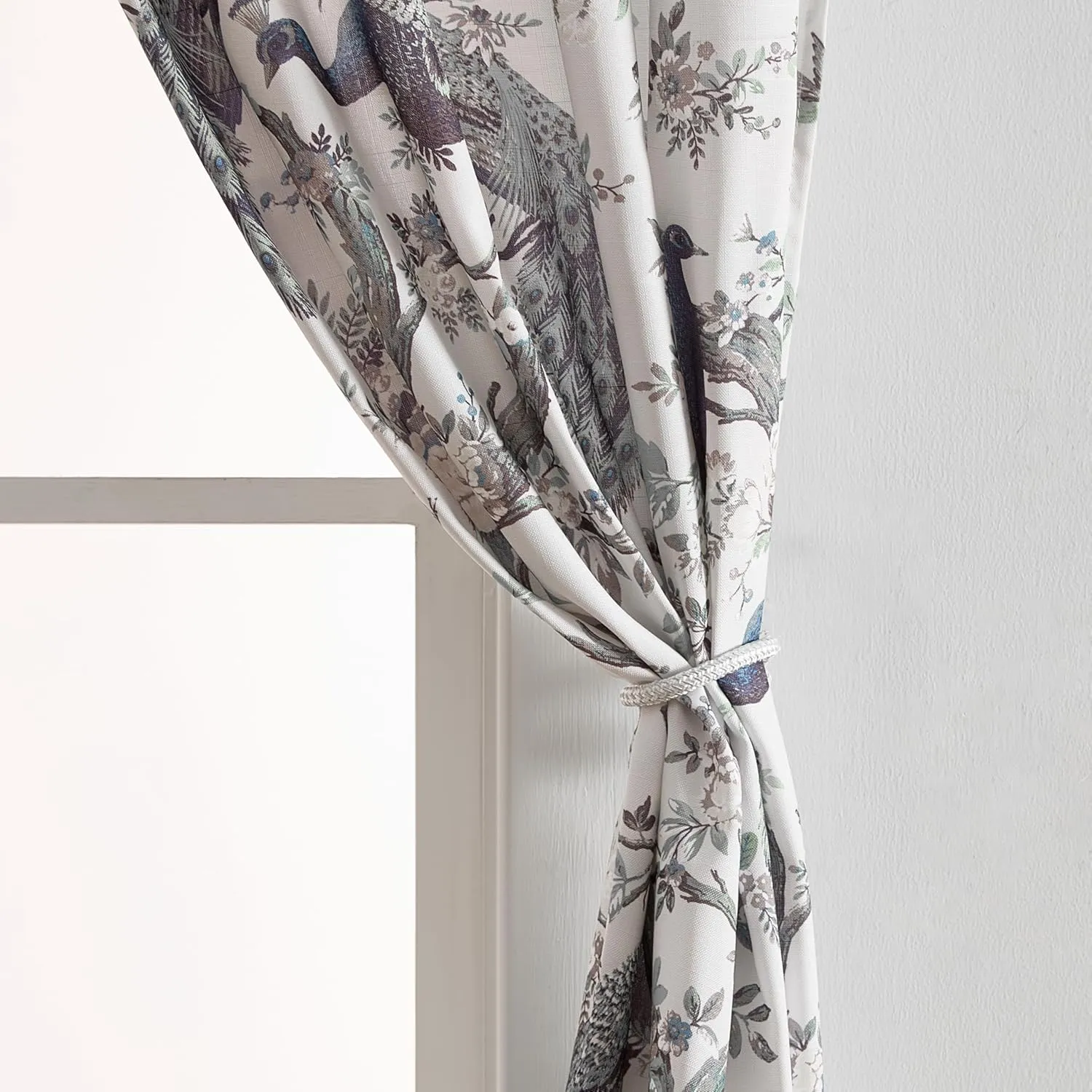 Laura Ashley Belvedere Window Curtains with Rod Pocket, 96-inch Length, 2 Panels Set, Canvas Light Filtering, Peacock