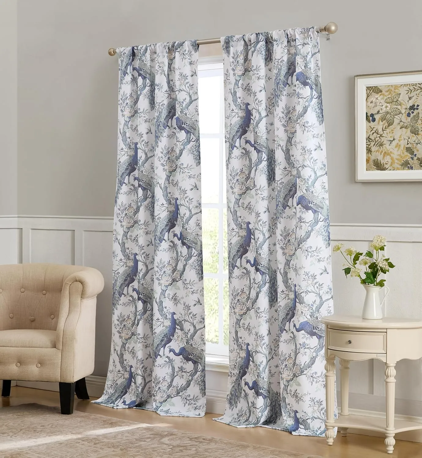 Laura Ashley Belvedere Window Curtains with Rod Pocket, 96-inch Length, 2 Panels Set, Canvas Light Filtering, White