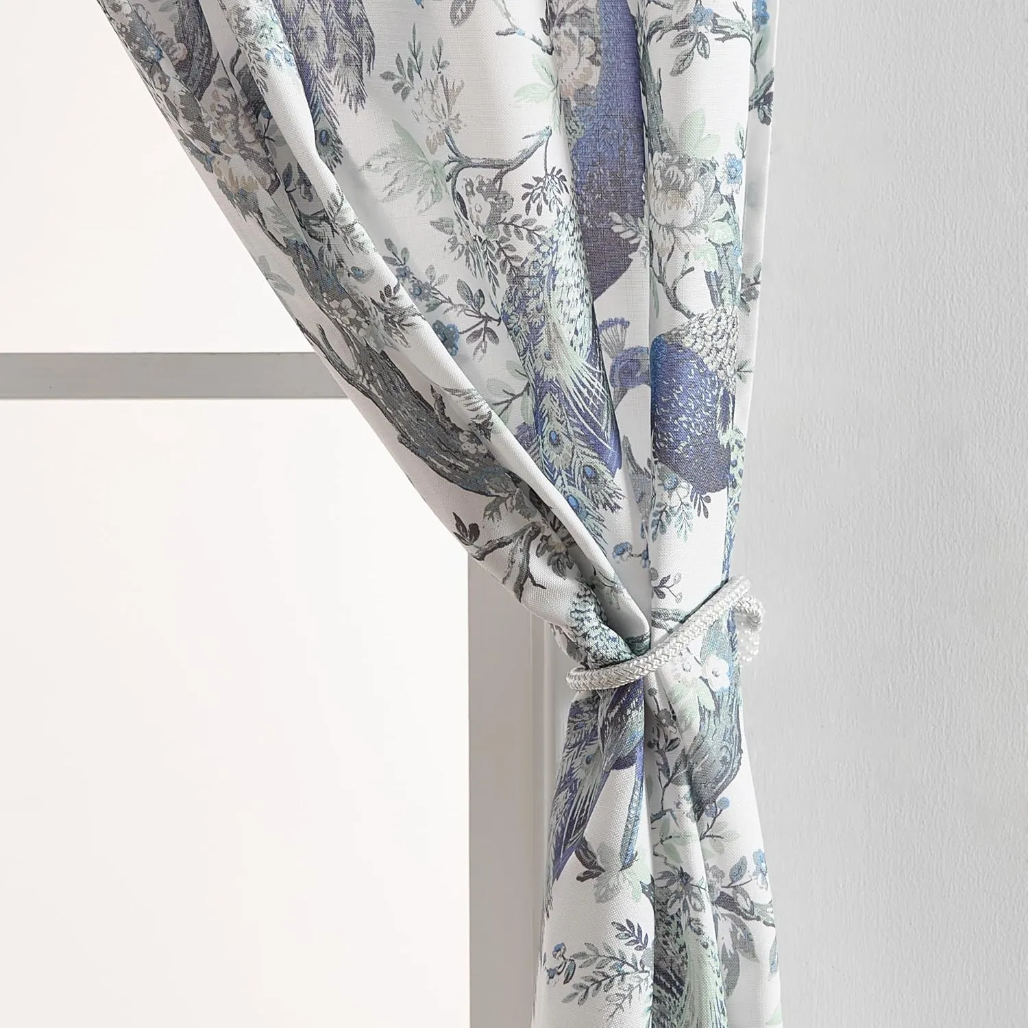Laura Ashley Belvedere Window Curtains with Rod Pocket, 96-inch Length, 2 Panels Set, Canvas Light Filtering, White