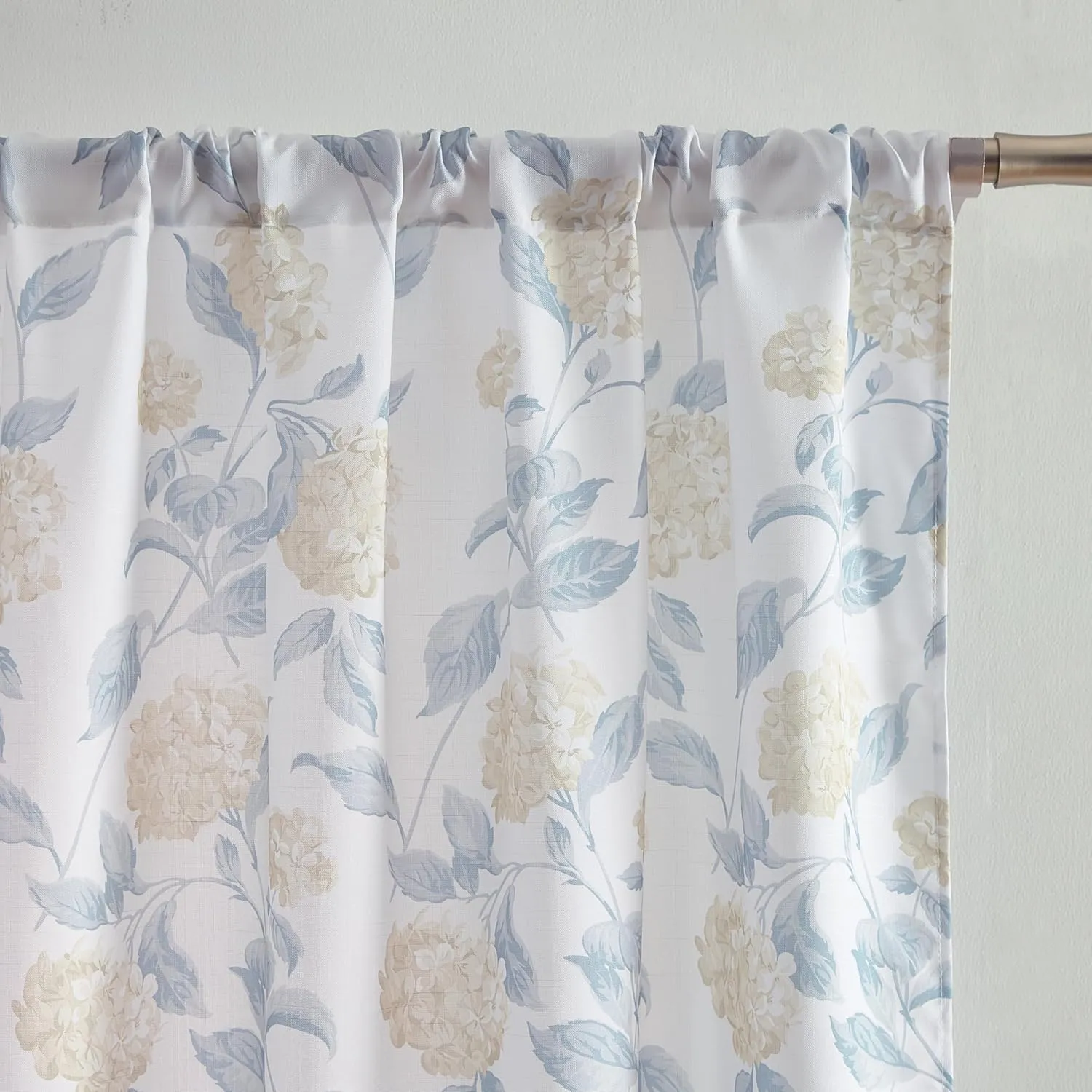 Laura Ashley Hydrangea Window Curtains with Rod Pocket, 84-inch Length, 2 Panels Set, Canvas Light Filtering, Taupe
