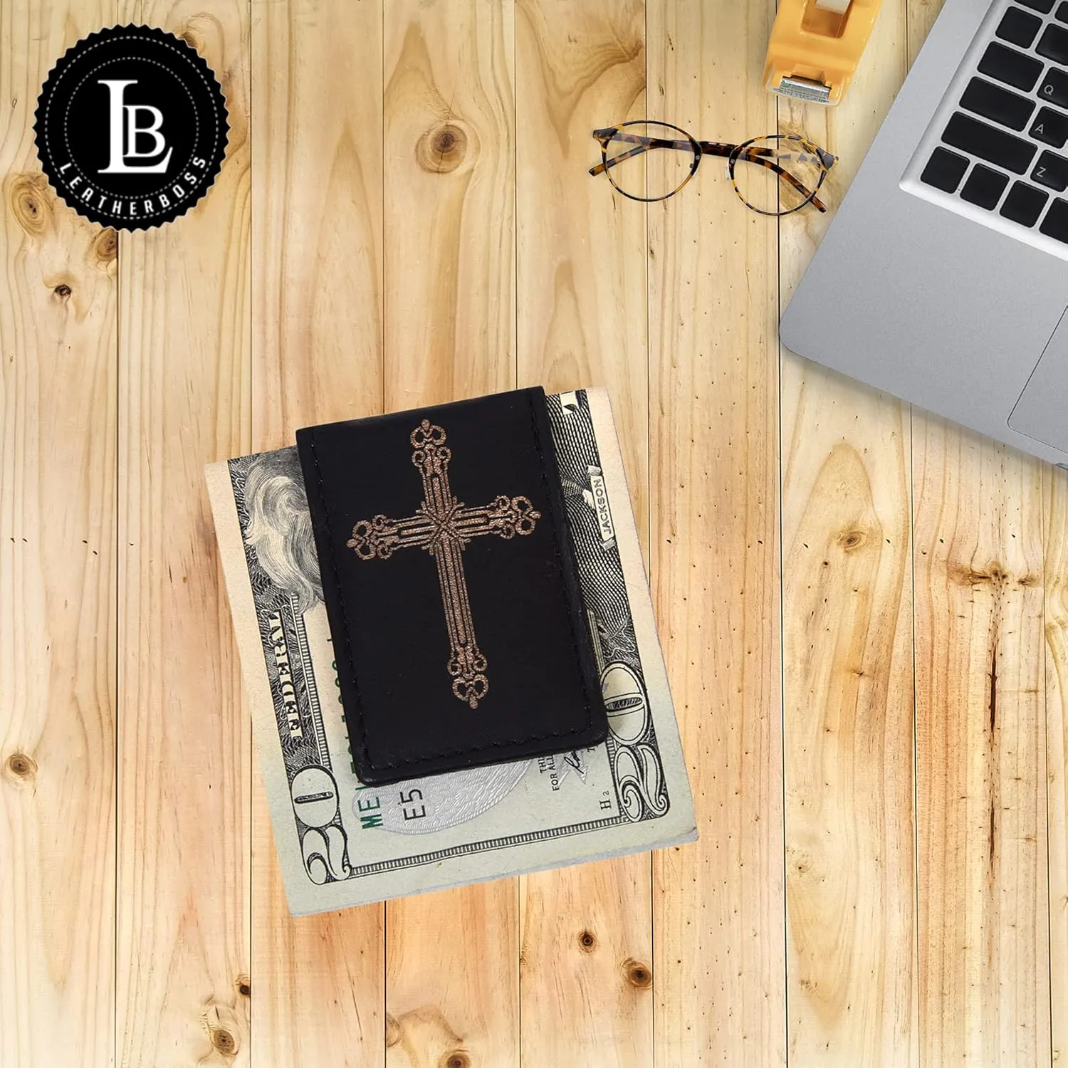 LB LEATHERBOSS Men's New Leather Strong Magnetic Money Clip