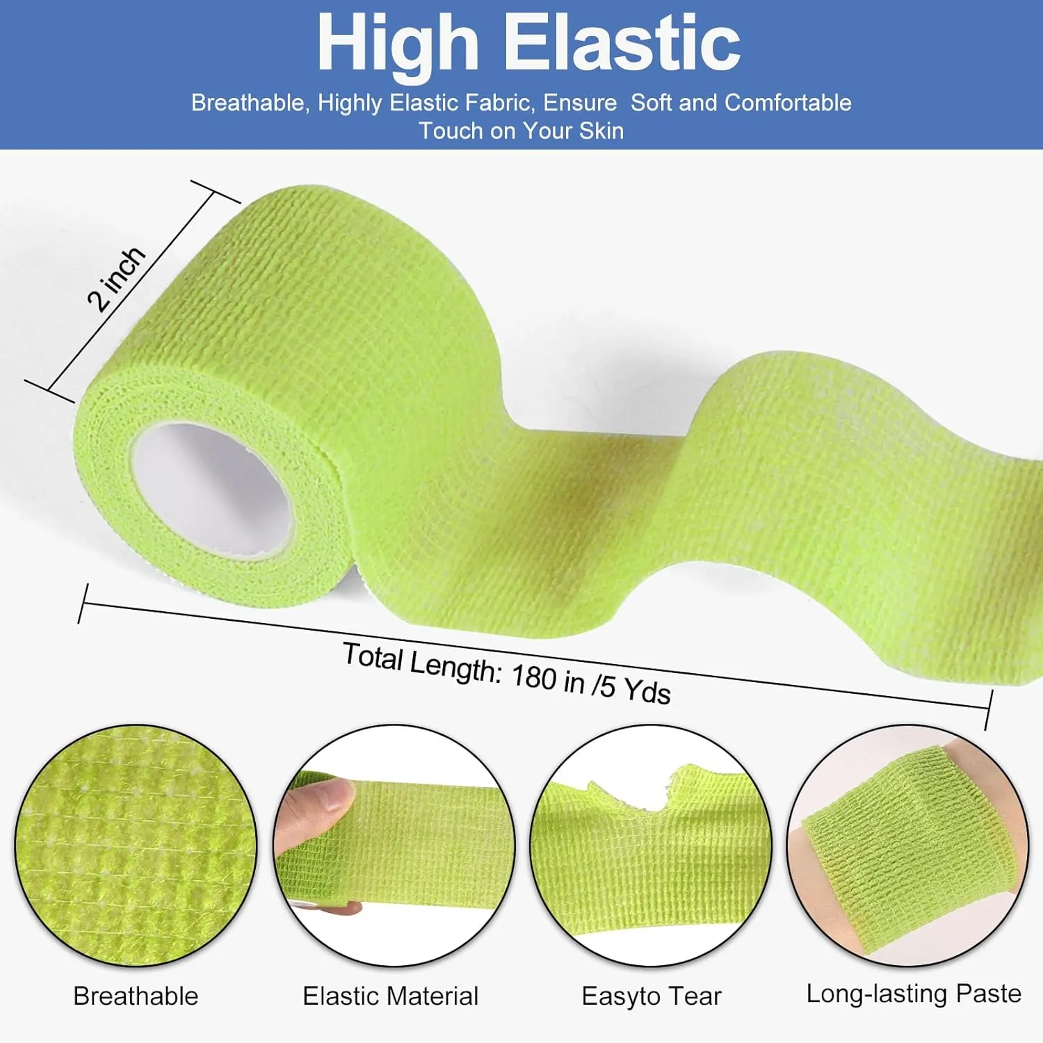 LDIWEE 24 Pack 2 Inch x 5 Yards Self Adhesive Bandage Wrap, Elastic Cohesive Wrap 2 inch Vet Wrap Bandage Tape, Grip Tape for Athletic, Sports, First Aid Medical, Wrist, Ankle Sprains, Swelling