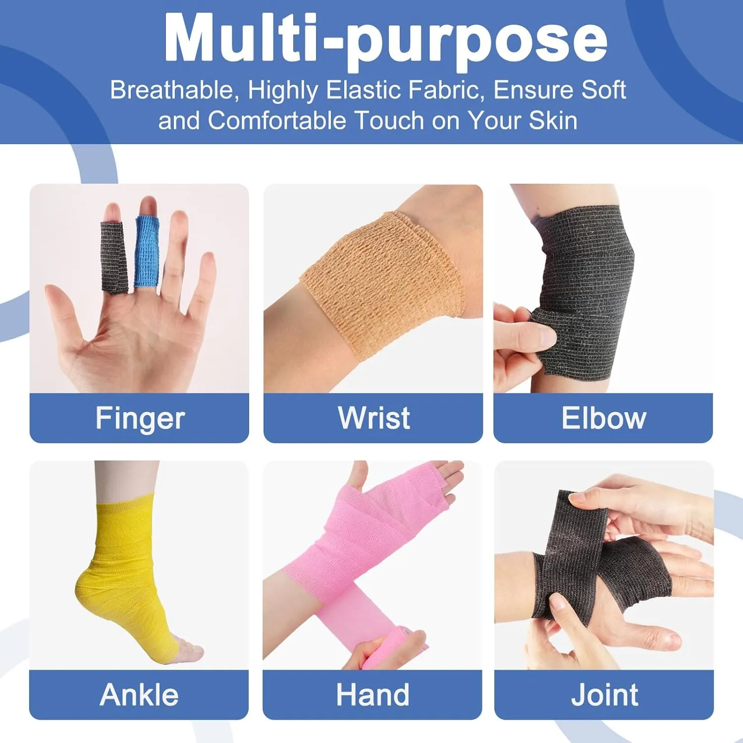 LDIWEE 24 Pack 2 Inch x 5 Yards Self Adhesive Bandage Wrap, Elastic Cohesive Wrap 2 inch Vet Wrap Bandage Tape, Grip Tape for Athletic, Sports, First Aid Medical, Wrist, Ankle Sprains, Swelling