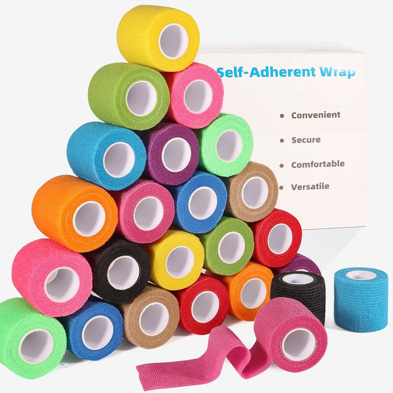 LDIWEE 24 Pack 2 Inch x 5 Yards Self Adhesive Bandage Wrap, Elastic Cohesive Wrap 2 inch Vet Wrap Bandage Tape, Grip Tape for Athletic, Sports, First Aid Medical, Wrist, Ankle Sprains, Swelling