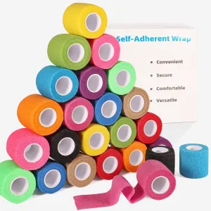 LDIWEE 24 Pack 2 Inch x 5 Yards Self Adhesive Bandage Wrap, Elastic Cohesive Wrap 2 inch Vet Wrap Bandage Tape, Grip Tape for Athletic, Sports, First Aid Medical, Wrist, Ankle Sprains, Swelling
