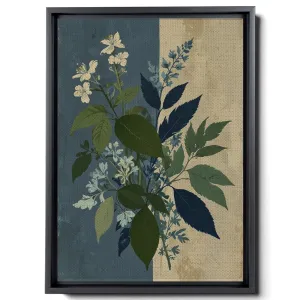 Leaf And Flower Illustration, In Light White And Light Indigo Style, Graflex Speed Graphics, Light Blue And Light Beige, Scientific Illustration, Print