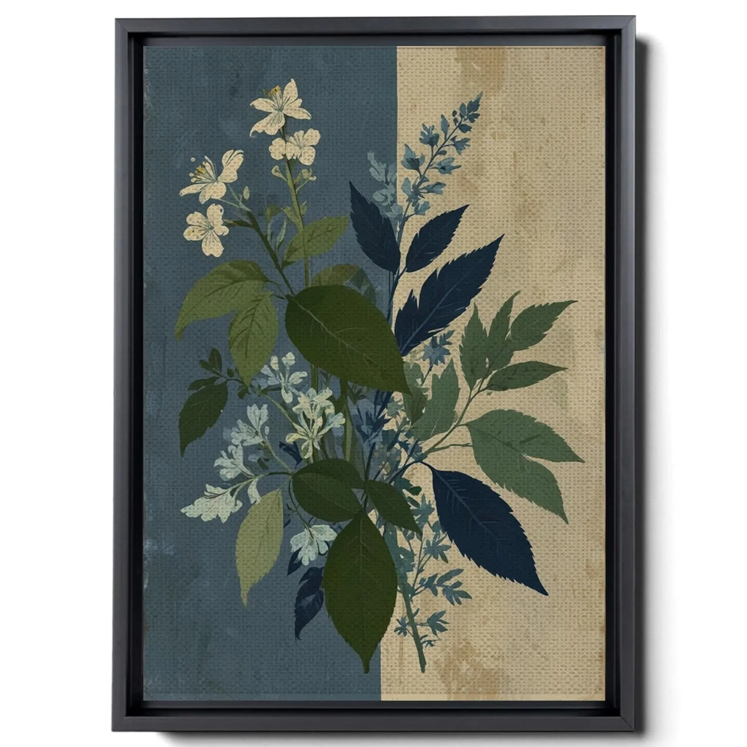 Leaf And Flower Illustration, In Light White And Light Indigo Style, Graflex Speed Graphics, Light Blue And Light Beige, Scientific Illustration, Print