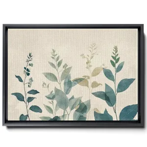Leaf And Flower Illustration, In Light White And Light Indigo Style, Graflex Speed Graphics, Light Blue And Light Beige, Scientific Illustration, Wall Art