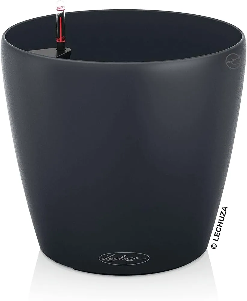 Lechuza Classico Color 18 Garden Small Flower Plant Pot Indoor Outdoor Table Plastic Planter with Drainage Hole D19 H17 cm Slate