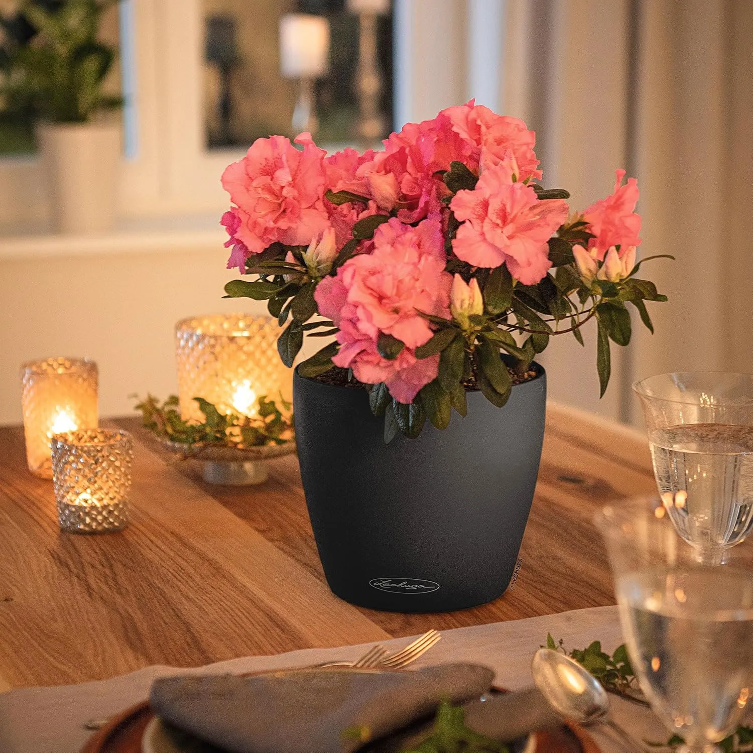 Lechuza Classico Color 18 Garden Small Flower Plant Pot Indoor Outdoor Table Plastic Planter with Drainage Hole D19 H17 cm Slate