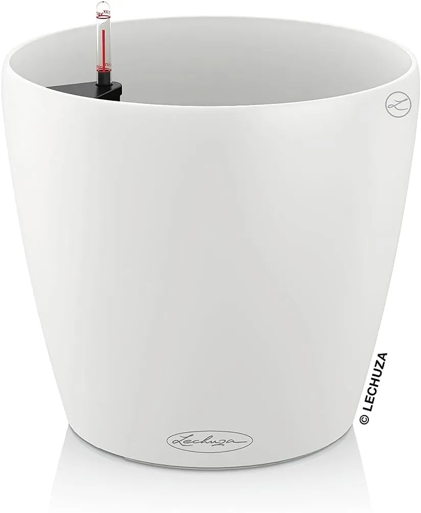 Lechuza Classico Color 18 Garden Small Flower Plant Pot Indoor Outdoor Table Plastic Planter with Drainage Hole D19 H17 cm White