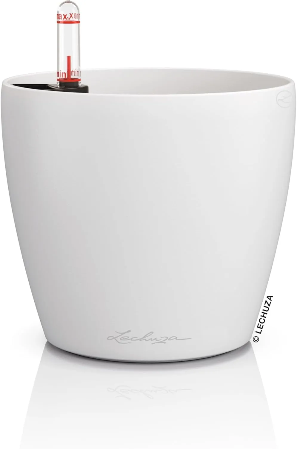 Lechuza Classico Colour 14 Table Pot White Planter with Watering System, Water Level Indicator and Plant Insert, Matte Surface, Diameter 15 x 13.5 cm, 16696