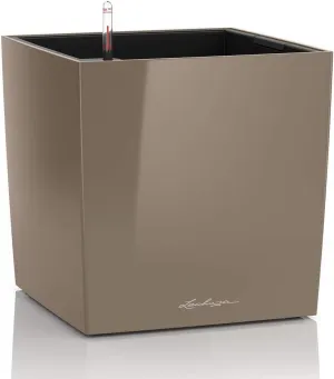 Lechuza Cube 40 Self Watering Planter Garden Flower Plant Pot Indoor/Outdoor Floor Planter with Drainage Hole & Plant Substrate Poly Resin H40 L40 W40 cm Shiny Taupe, 16365