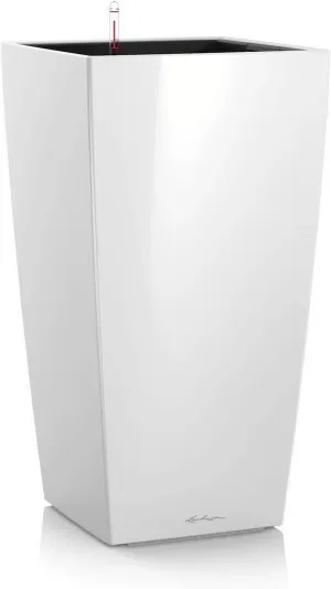 Lechuza CUBICO 50 Self Watering Planter Large Garden Flower Plant Pot Indoor/Outdoor Floor Planter with Drainage Hole and Plant Substrate Poly Resin H95 L50 W50 cm White High-Gloss