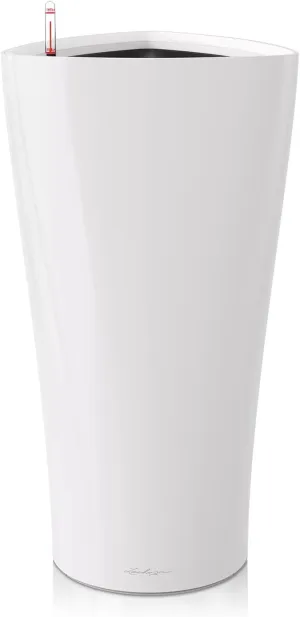 Lechuza Delta 30 Self Watering Planter Large Garden Flower Plant Pot Indoor/Outdoor Floor Planter with Drainage Hole and Plant Substrate Poly Resin D30 H56 cm White High-Gloss