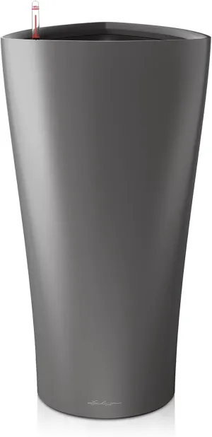 Lechuza Delta 40 Self Watering Planter Large Garden Flower Plant Pot Indoor/Outdoor Floor with Planter Drainage Hole and Plant Substrate Poly Resin D40 H75 cm Charcoal Metallic