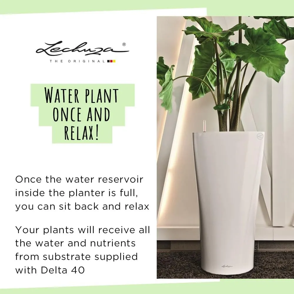 Lechuza Delta 40 Self Watering Planter Large Garden Flower Plant Pot Indoor/Outdoor Floor with Planter Drainage Hole and Plant Substrate Poly Resin D40 H75 cm Charcoal Metallic