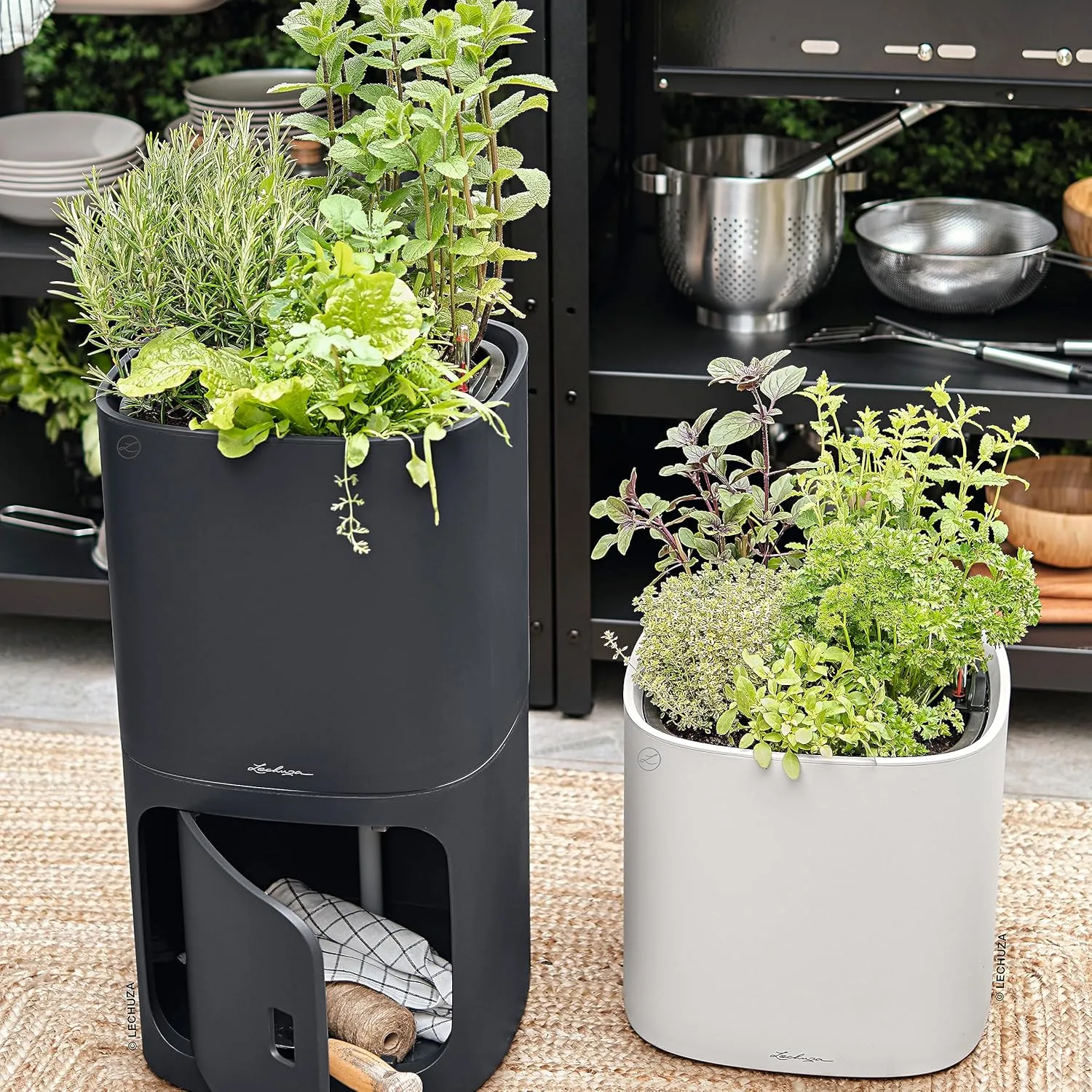 Lechuza PILA Color 35 Self Watering Planter Garden Flower Plant Pot Plastic Indoor/Outdoor Floor Planter with Drainage Hole L35 W35 H33 cm Slate