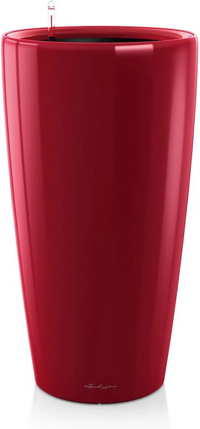 Lechuza Rondo 32 Self Watering Planter Large Garden Flower Plant Pot Indoor Outdoor Plastic Planter with Drainage Hole D32 H56 cm Red High-Gloss