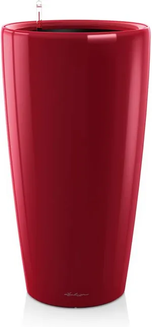 Lechuza Rondo 32 Self Watering Planter Large Garden Flower Plant Pot Indoor Outdoor Plastic Planter with Drainage Hole D32 H56 cm Red High-Gloss