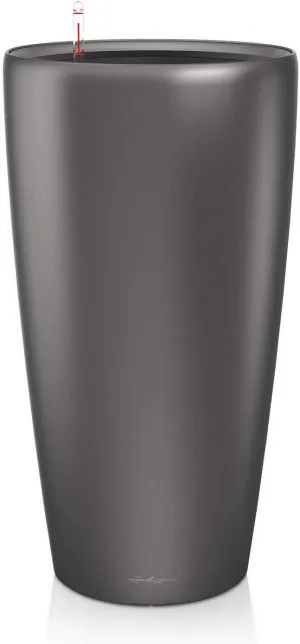 Lechuza Rondo 32 Self Watering Planter Large Garden Flower Plant Pot Indoor/Outdoor Floor Planter with Drainage Hole and Plant Substrate Poly Resin D32 H56 cm Charcoal Metallic