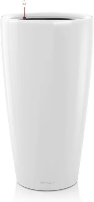 Lechuza Rondo 32 Self Watering Planter Large Garden Flower Plant Pot Indoor/Outdoor Floor Planter with Drainage Hole and Plant Substrate Poly Resin D32 H56 cm White High-Gloss