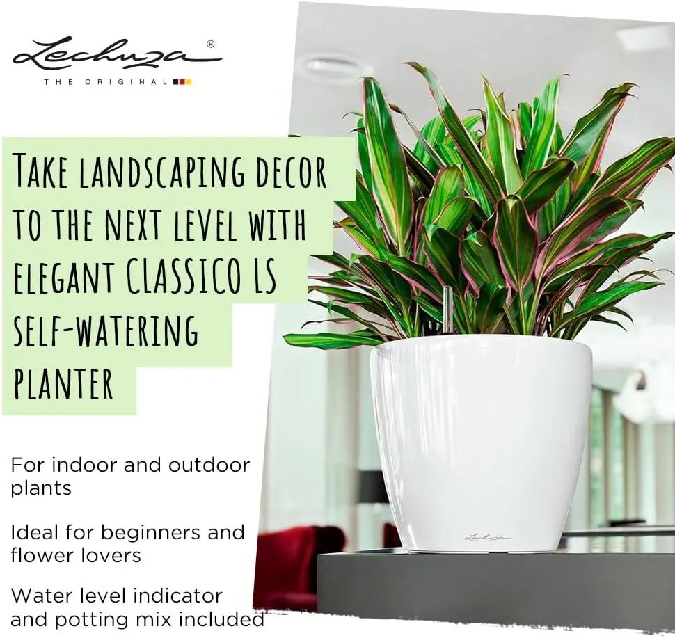 Lechuza Self Watering Plant Pot Classico 50 LS Garden Flower Indoor Outdoor Floor Plastic Planter with Drainage Hole D50 H47 cm Red High-Gloss