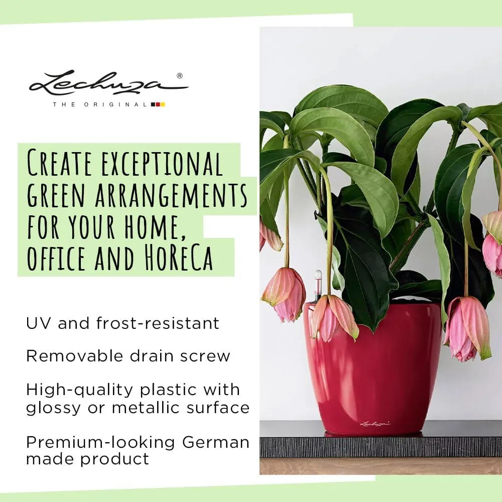 Lechuza Self Watering Plant Pot Classico 50 LS Garden Flower Indoor Outdoor Floor Plastic Planter with Drainage Hole D50 H47 cm Red High-Gloss