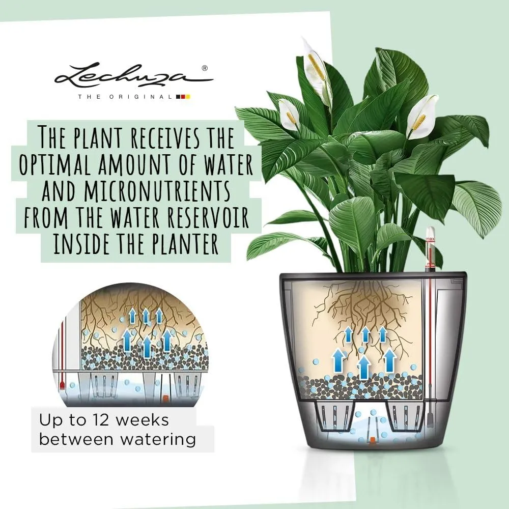 Lechuza Self Watering Plant Pot Classico 50 LS Garden Flower Indoor Outdoor Floor Plastic Planter with Drainage Hole D50 H47 cm White High-Gloss