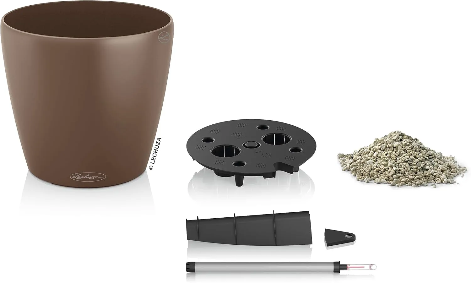 Lechuza Self Watering Plant Pot Classico Color 18 Garden Small Flower Indoor Outdoor Table Plastic Planter with Drainage Hole D19 H17 cm Nutmeg
