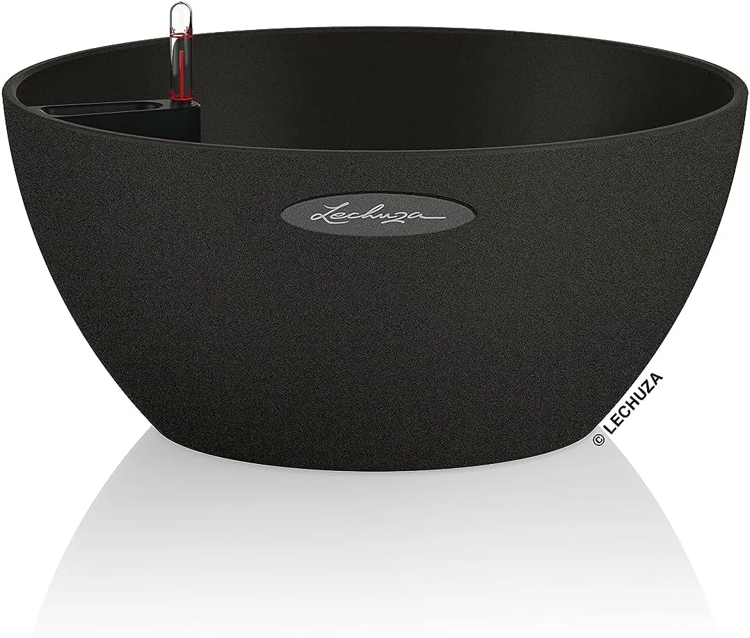 Lechuza Self Watering Plant Pot CUBETO Stone 30 Garden Flower Indoor and Outdoor Plastic Planter with Drainage Hole D30 H13 cm Graphite Black