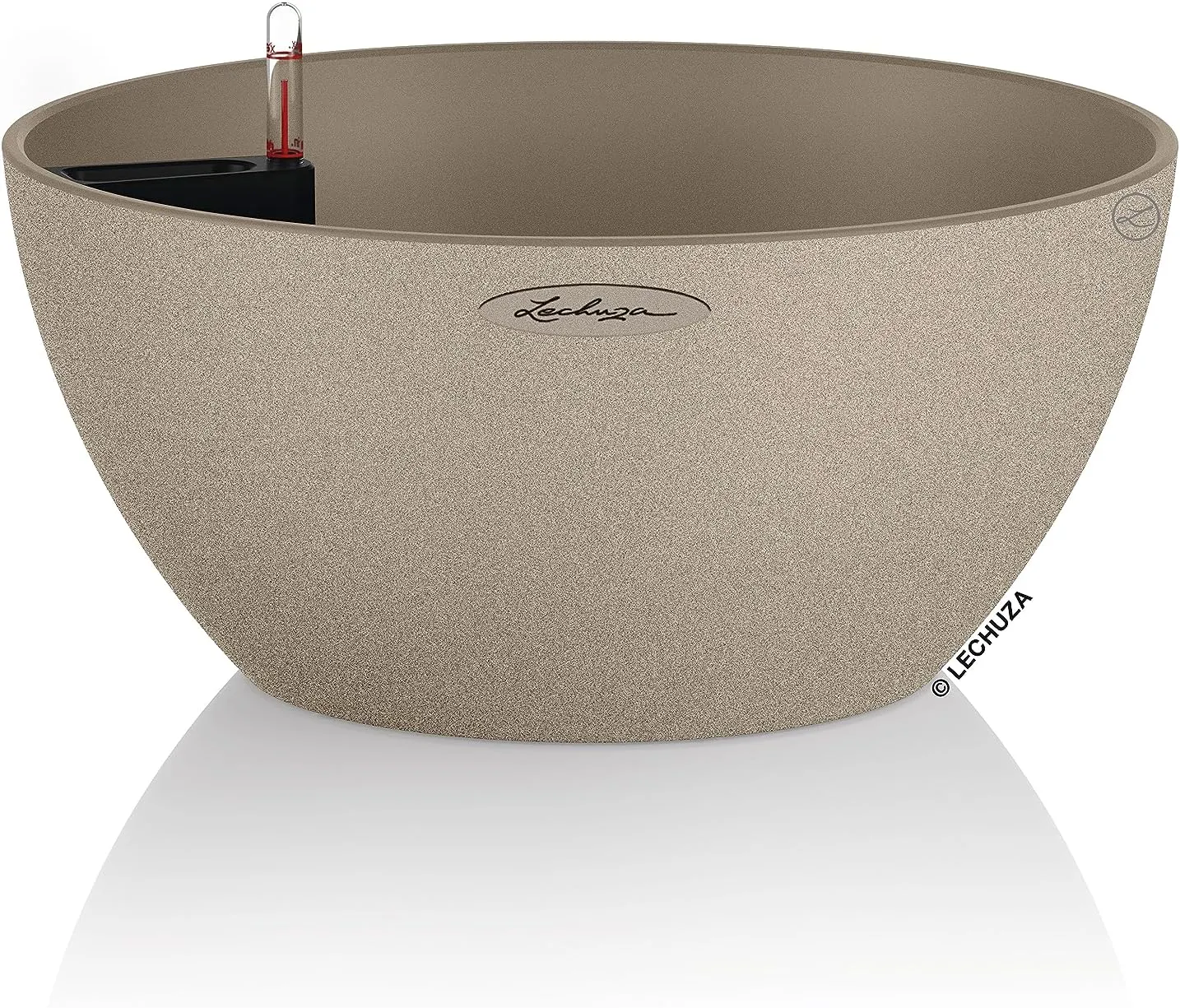 Lechuza Self Watering Plant Pot CUBETO Stone 30 Garden Flower Indoor Outdoor Table Plastic Planter with Drainage Hole D30 H13 cm Sand Beige