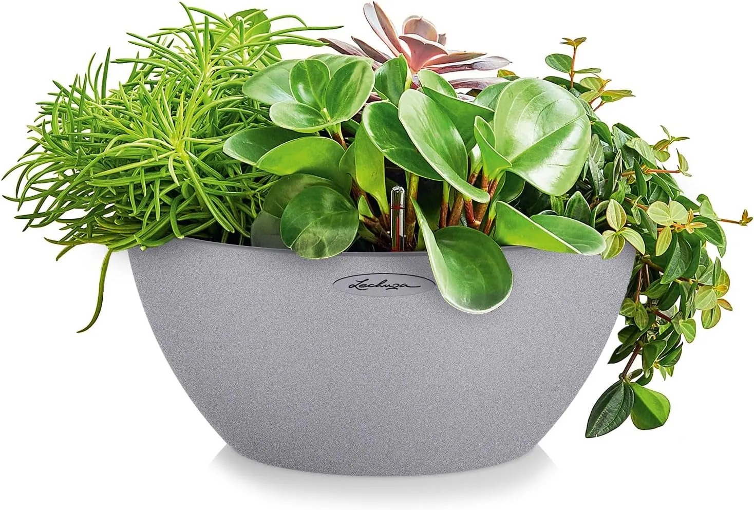Lechuza Self Watering Plant Pot CUBETO Stone 30 Garden Flower Indoor Outdoor Table Plastic Planter with Drainage Hole D30 H13 cm Stone Grey