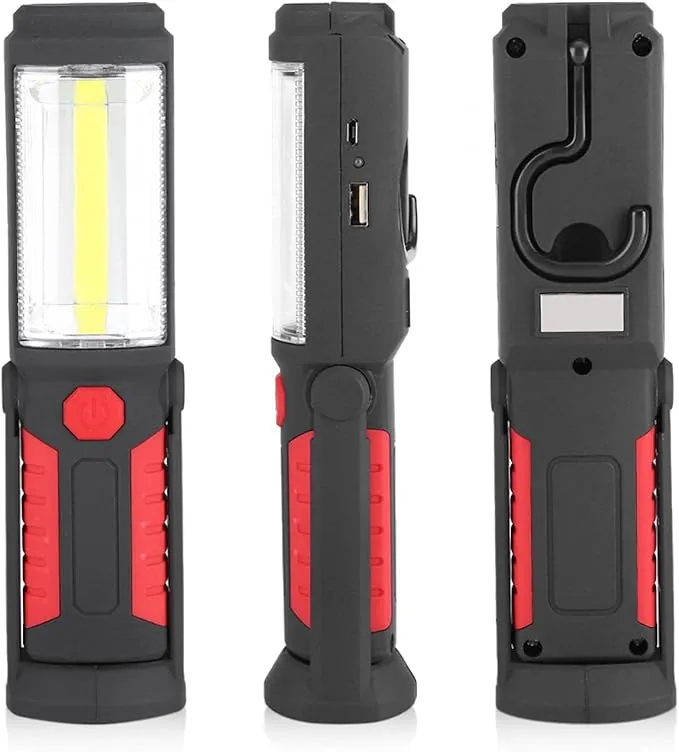 LED Flashlight Rechargeable, Rechargeable Flashlights Magnetic Flashlight Cob Work Light Portable Inspection Light Floodlight Pocket Worklight for Home Garage Travel Camping Emergency Repair(red)
