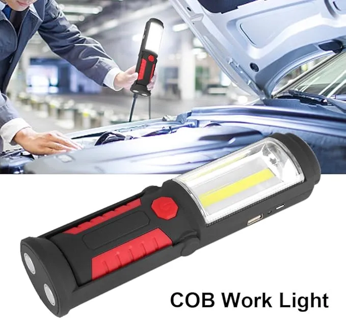 LED Flashlight Rechargeable, Rechargeable Flashlights Magnetic Flashlight Cob Work Light Portable Inspection Light Floodlight Pocket Worklight for Home Garage Travel Camping Emergency Repair(red)
