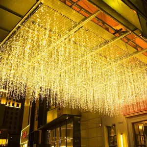 LED Icicle Christmas Lights, 16.4FT 216 LEDs Fairy Extendable Curtain 8 Modes Dangling Twinkle Novelty Hanging String Lights for Ceiling Garden Party Decorations, Warm White 5M