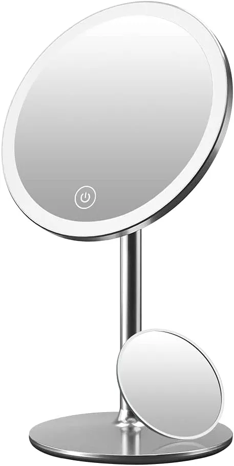 LED Lighted Makeup Mirror, Aluminium Alloy Vanity Makeup Mirror with Lights and Magnification, Touch Sensor, Magnetic Detachable and Rechargeable for Tabletop or Travel