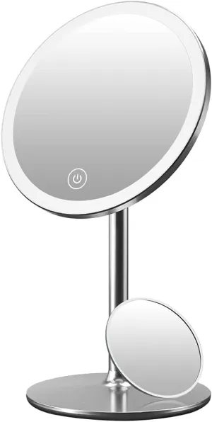 LED Lighted Makeup Mirror, Aluminium Alloy Vanity Makeup Mirror with Lights and Magnification, Touch Sensor, Magnetic Detachable and Rechargeable for Tabletop or Travel
