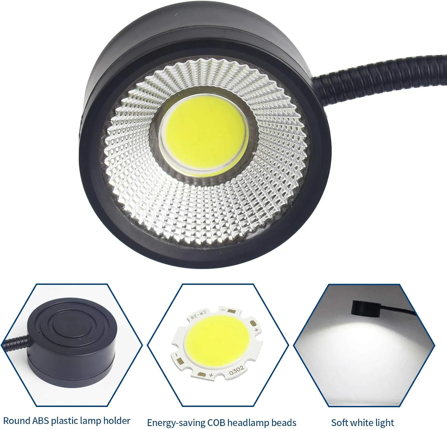 Led Magnetic Work Light 300mm Flexible Gooseneck lamp 500 Lumens 120 Volt for Sewing Machine Lathe Milling Drill Press Industrial Lighting