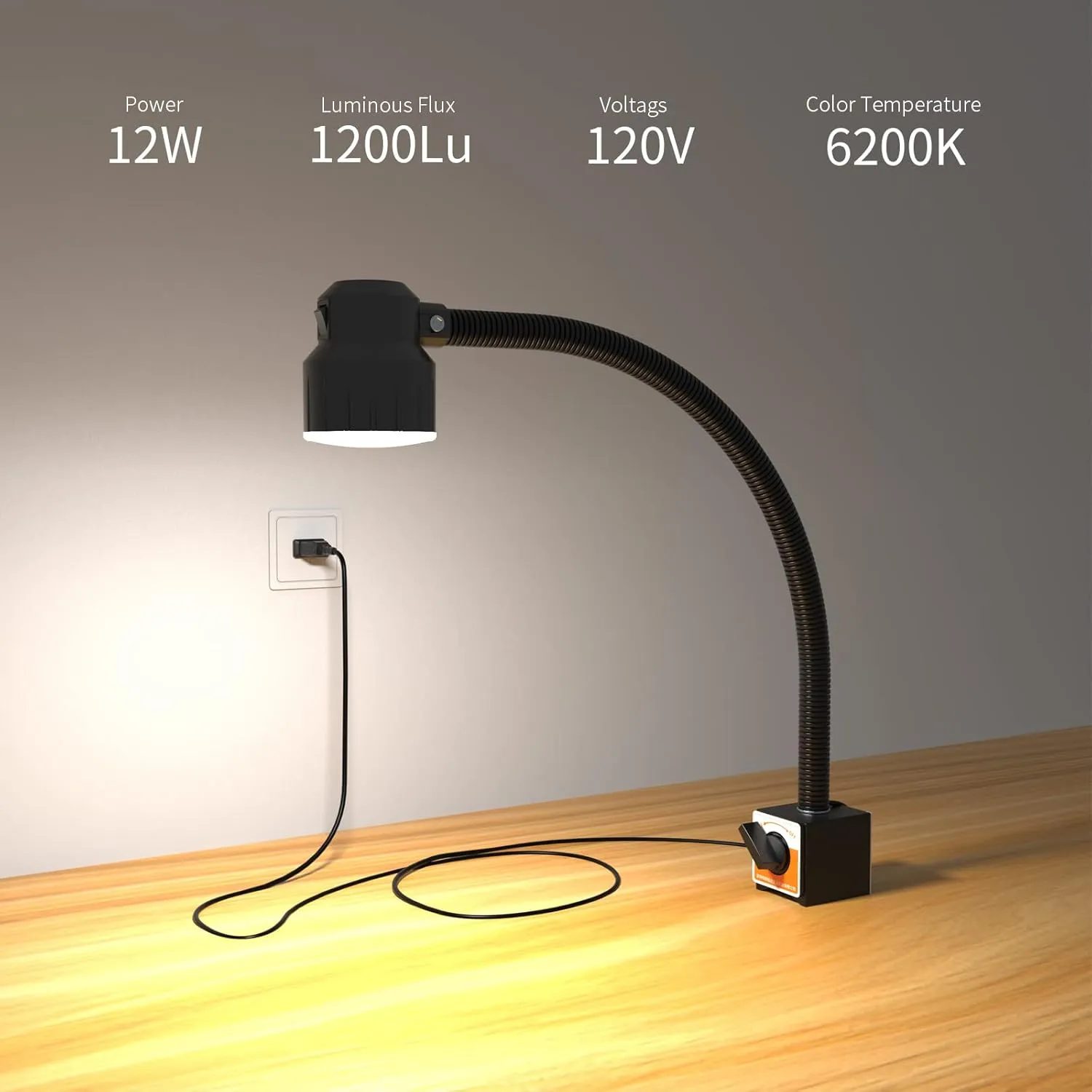 Led Magnetic Work Light 300mm Flexible Gooseneck lamp 500 Lumens 120 Volt for Sewing Machine Lathe Milling Drill Press Industrial Lighting