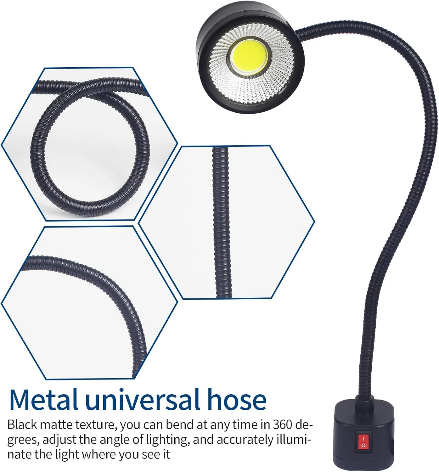 Led Magnetic Work Light 300mm Flexible Gooseneck lamp 500 Lumens 120 Volt for Sewing Machine Lathe Milling Drill Press Industrial Lighting