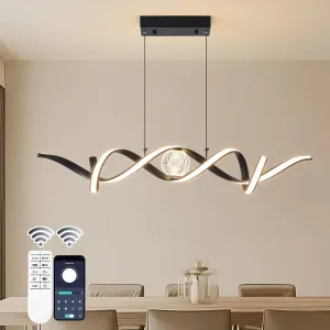 LED Modern Chandeliers for Dining Room, 39in Dimmable Black Chandelier Kitchen Pendant Lighting Over Island, Linear Wave Spiral Pendant Light Fixtures Dining Room Lights Ceiling Hanging, 36W