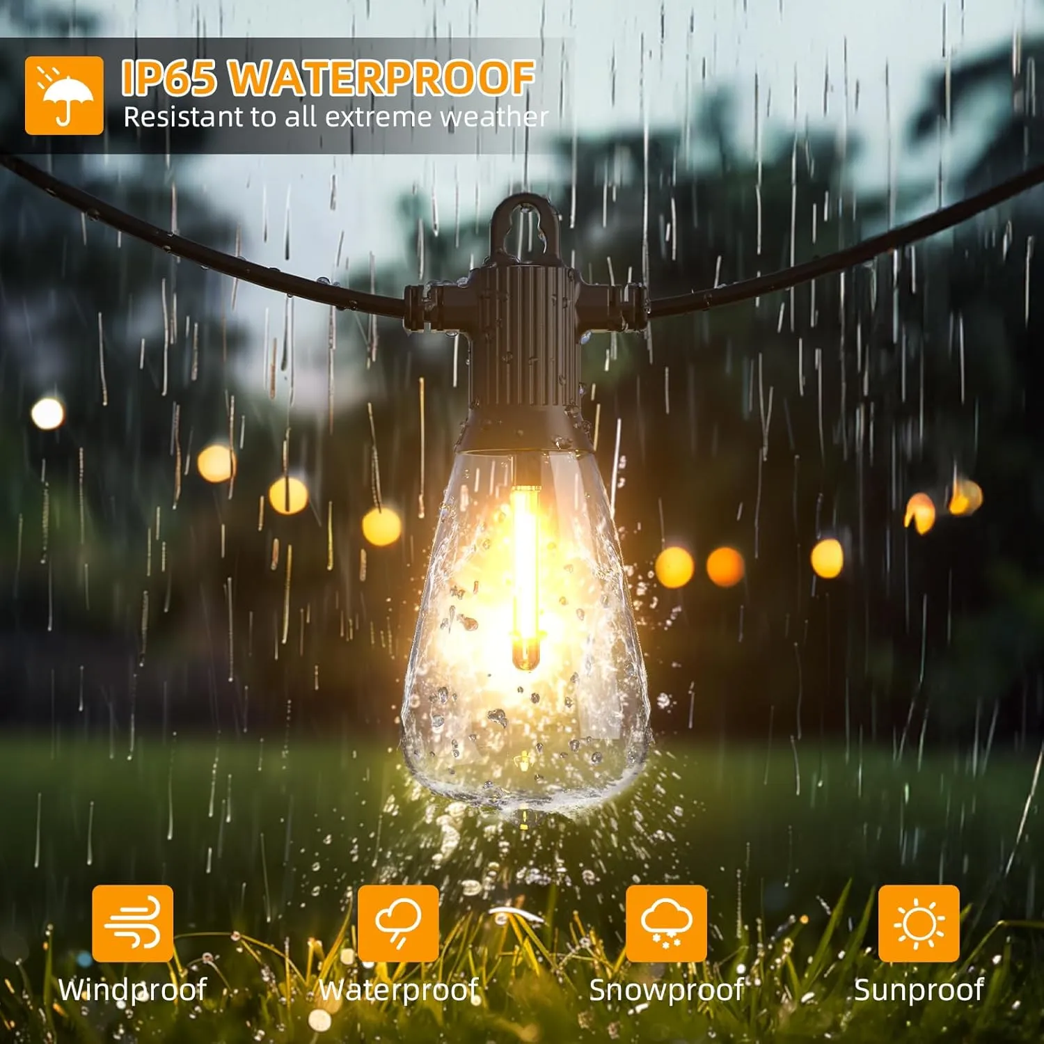LED Outdoor String Lights, 100FT Outside Waterproof Patio Lights with 50 3 Shatterproof ST38 Edison Bulbs, 2700K Warm White Hanging Light, Dimmable Light for Back Yard Porch Party Gezebo