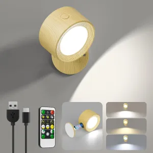 LED Wall Sconces, Wall Mounted Lamp with Remote Rechargeable Battery Operated, 3 Color Temperatures & Dimmable Wall Lights Magnetic 360° Rotation Wireless Light