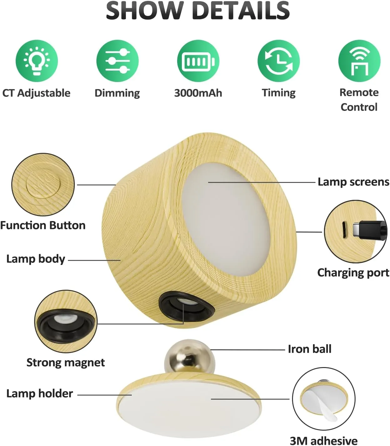 LED Wall Sconces, Wall Mounted Lamp with Remote Rechargeable Battery Operated, 3 Color Temperatures & Dimmable Wall Lights Magnetic 360° Rotation Wireless Light
