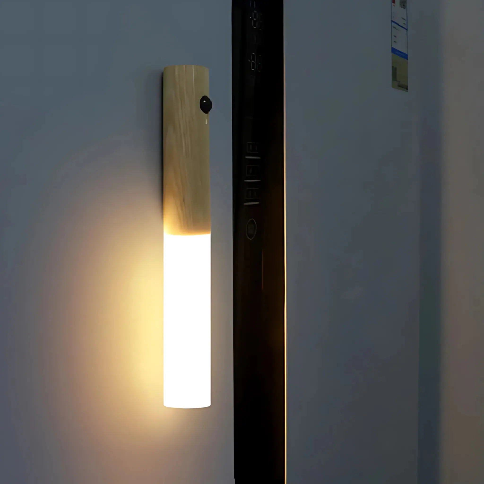 LED Wood Night Light – USB Rechargeable Magnetic Wall Lamp