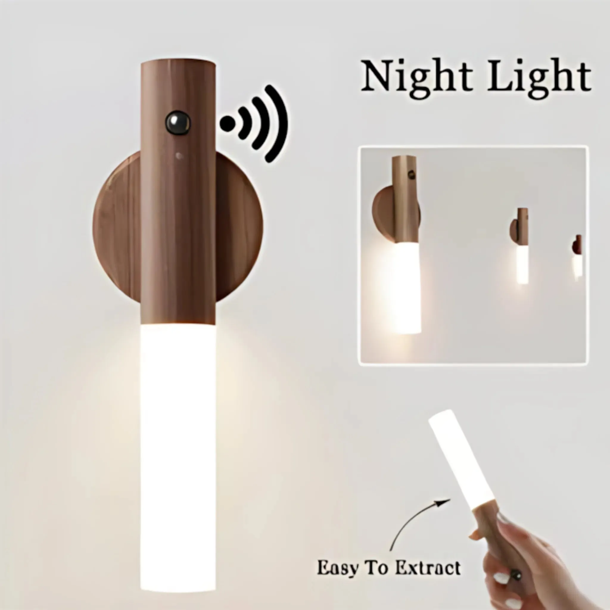 LED Wood Night Light – USB Rechargeable Magnetic Wall Lamp